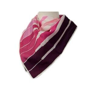 1970s Graduated Pink Purple & White Striped Polyester Vintage Square Scarf